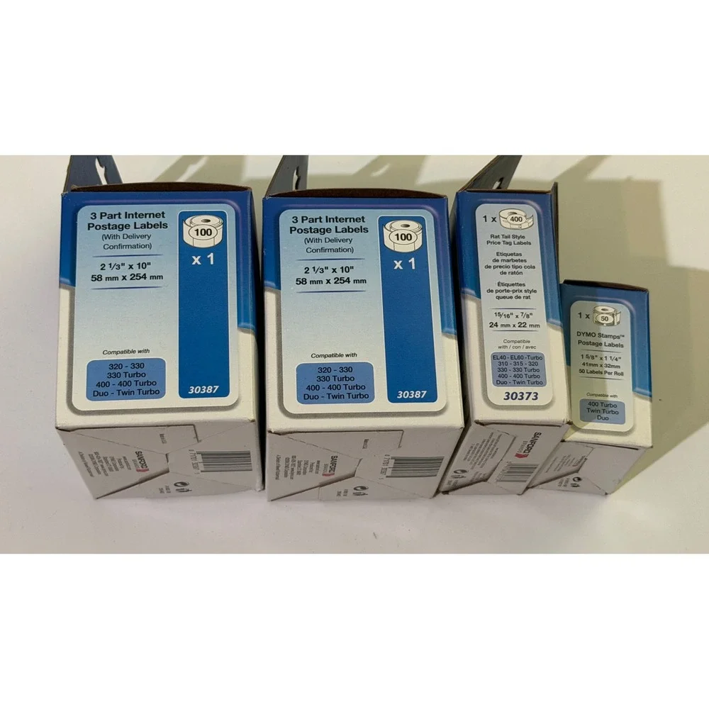 DYMO LabelWriter Labels Bundle 30387 30373 Postage Rat Tail 4 Rolls Total